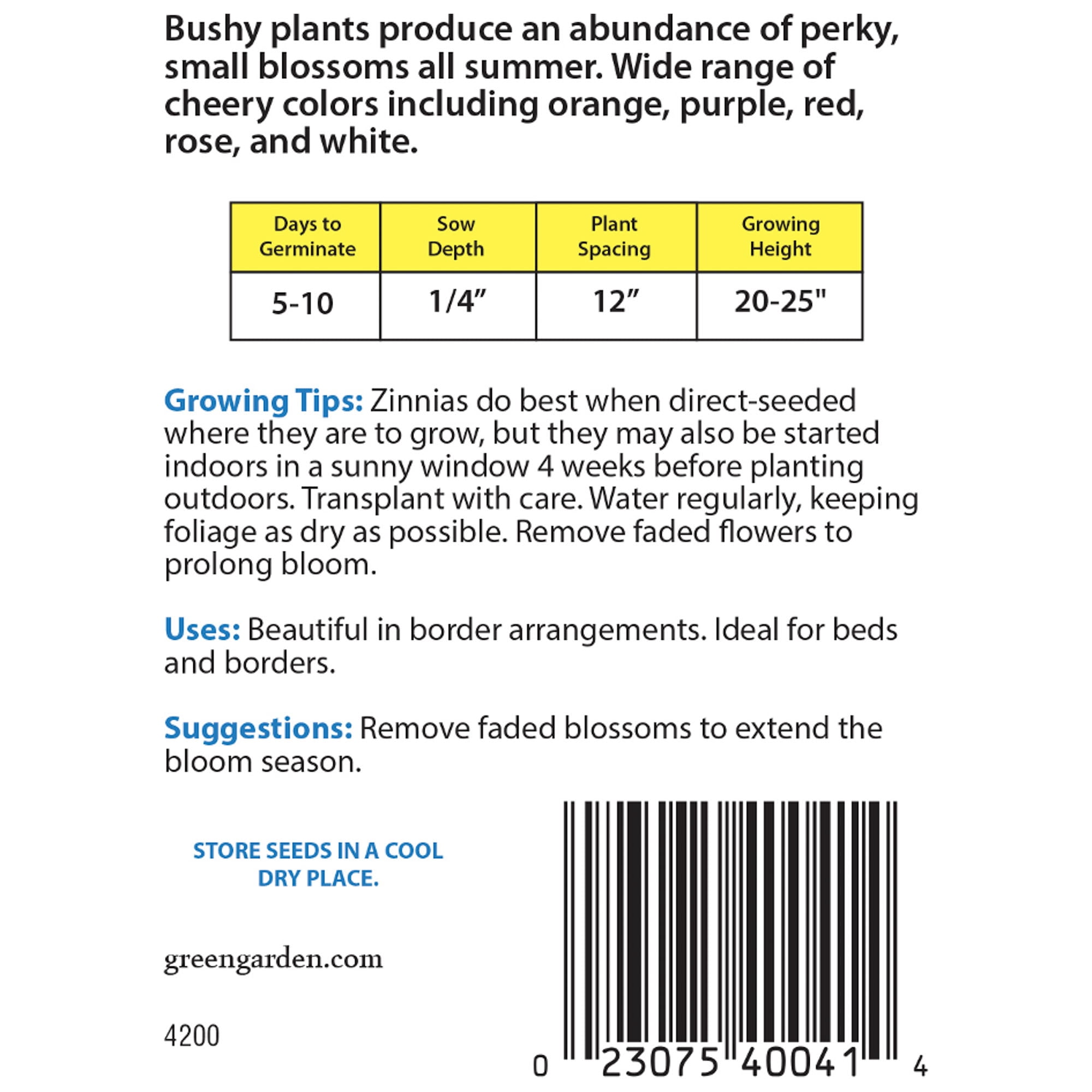 American Seed 200MG Zinnia Early Bird Annual Flower, Full Sun