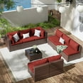 thumbnail image 4 of ELPOSUN Patio Furniture Set, Outdoor Patio Furniture Wicker Furniture Couch Set, 9 Pieces Outdoor Sectional Sofa, Patio Furniture Set, Outdoor Patio Set for Porch Furniture (Burgundy Red), 4 of 7