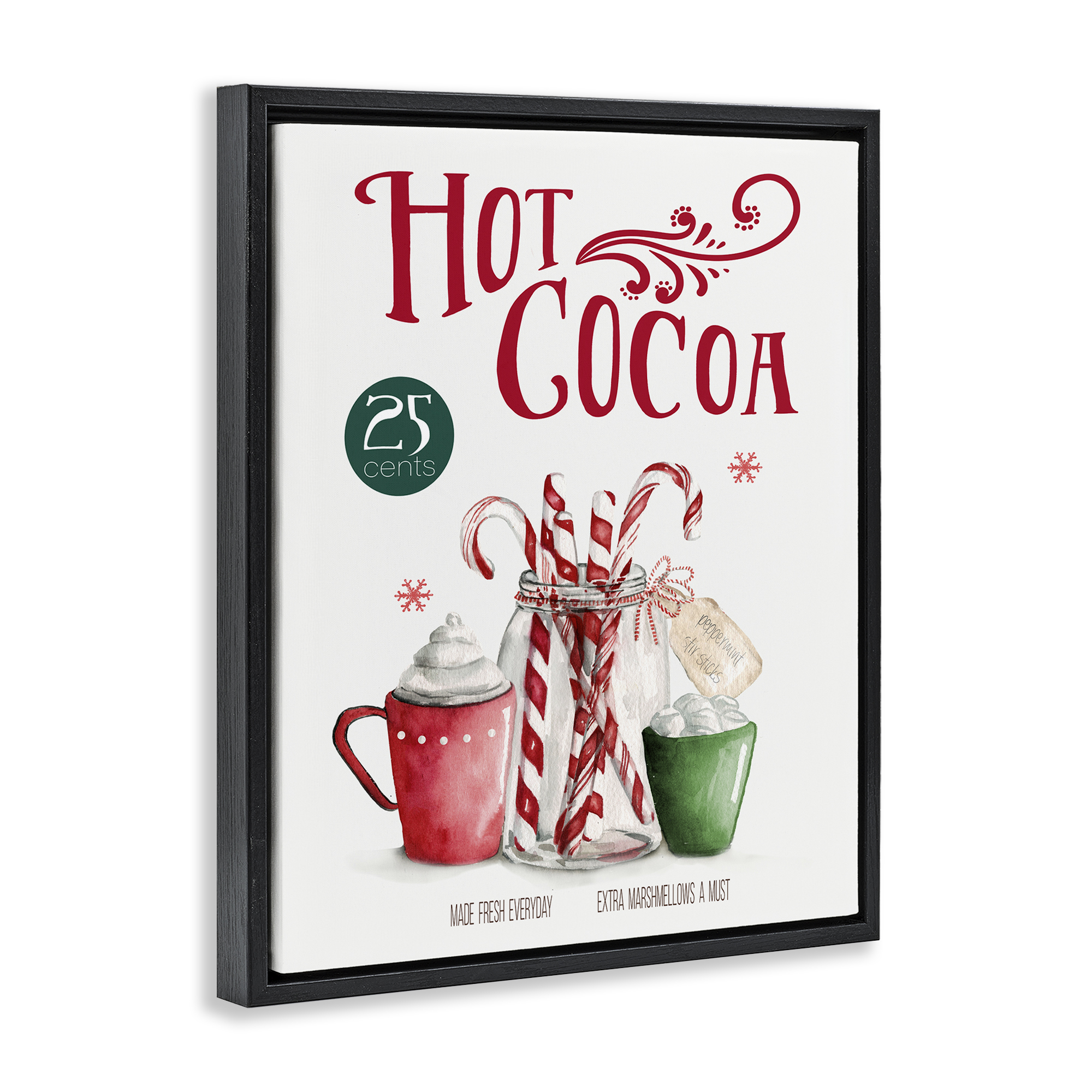 Stupell Industries Vintage Winter Hot Cocoa Holiday Painting Black Floater Framed Canvas Art Prints Wall Art, 25 x 31