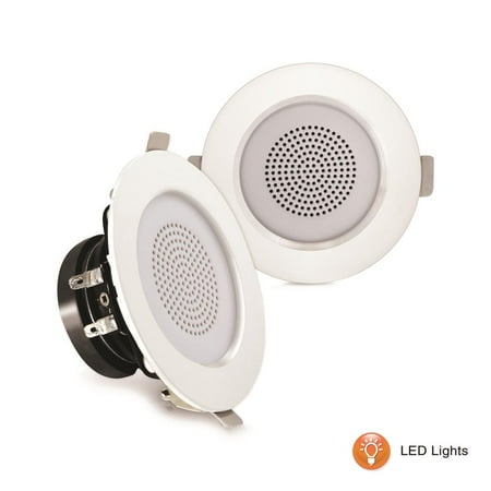 Pyle PDICLE3FR - 3’’ Ceiling / Wall Speakers, Aluminum Frame Speaker Pair with Built-in LED Lights, 100 Watt