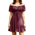 thumbnail image 2 of Women's Gothic Mini Dress Off Shoulder Puff Sleeve Lace Up Corset Dresses Sweetheart Neck A-Line Skater Dress Dark Vintage Halloween Costume Cosplay, 2 of 7