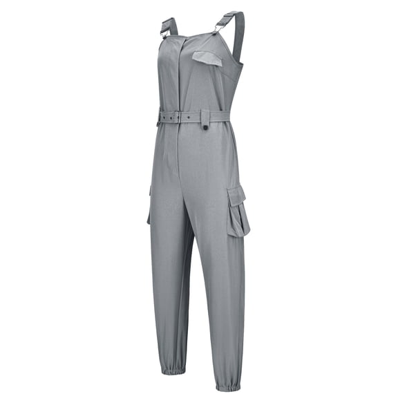Conairie Womens Overalls Solid Color Adjustable Straps Jumpsuits Summer Baggy Pants With Pockets Grey L