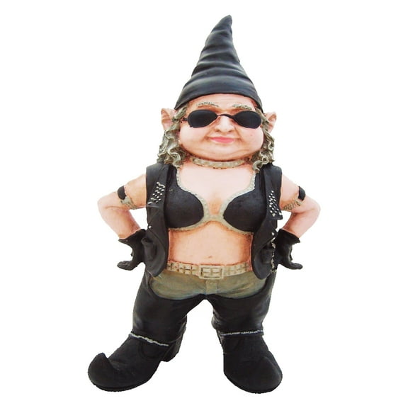 Homestyles "Biker Babe" the Biker Gnome in Leather Motorcycle Riding Gear Extra Large Outdoor Garden Statue 20"H
