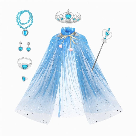 KPOPLK Princess Clothes for Girls Princess Dress Detachable Full-Length Sequin Tulle Cape with Accessories Ideal Birthday Gift,Size 3-8Years