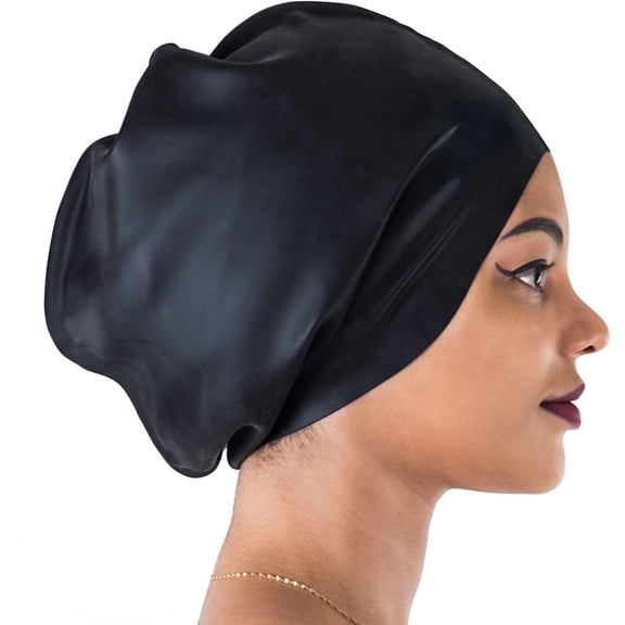 SZDUDU Swim Caps for Women Swimming, Silicone Extra Large Swimming Cap for Women Men Adults Kids Boys Girls, Ergonomic Design Swimming Caps for Long Hair (Black, 1 Pack)