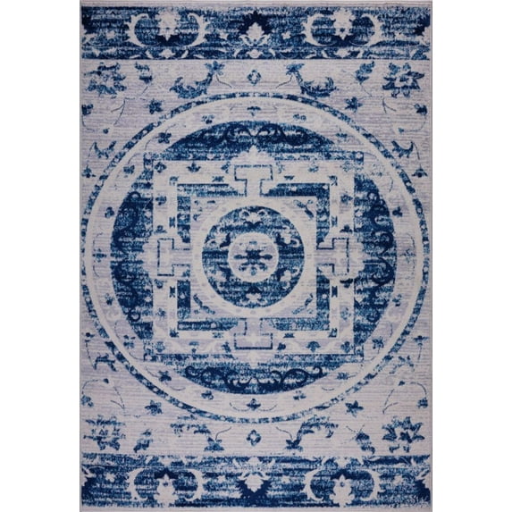 Ladole Rugs Kahina Traditional Botanical Style Sustainable Innovative Area Rug Carpet in Blue, 5x8 (5'3" x 7'6", 160cm x 230cm)