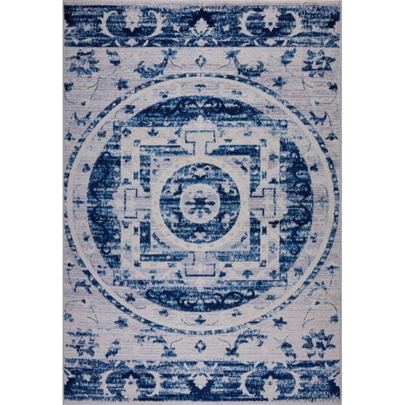 Ladole Rugs Kahina Traditional Botanical Style Sustainable Innovative Area Rug Carpet in Blue, 7x10 (6'5" x 9'5", 200cm x 290cm)
