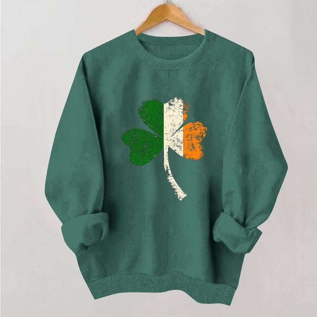TaTaai Women Casual St Patrick's Day Printed Long Sleeve Crew Neck Sweatshirt No Hood Pullover Ladies Weekend Festival Outdoor Wear Soft Warm Non See Through Versatile Top Gift