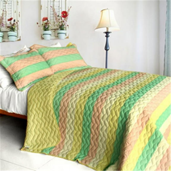 QTS01049-23 Chic Cookie - 3 Pieces Vermicelli-Quilted Patchwork Quilt Set  Full & Queen Size - Green