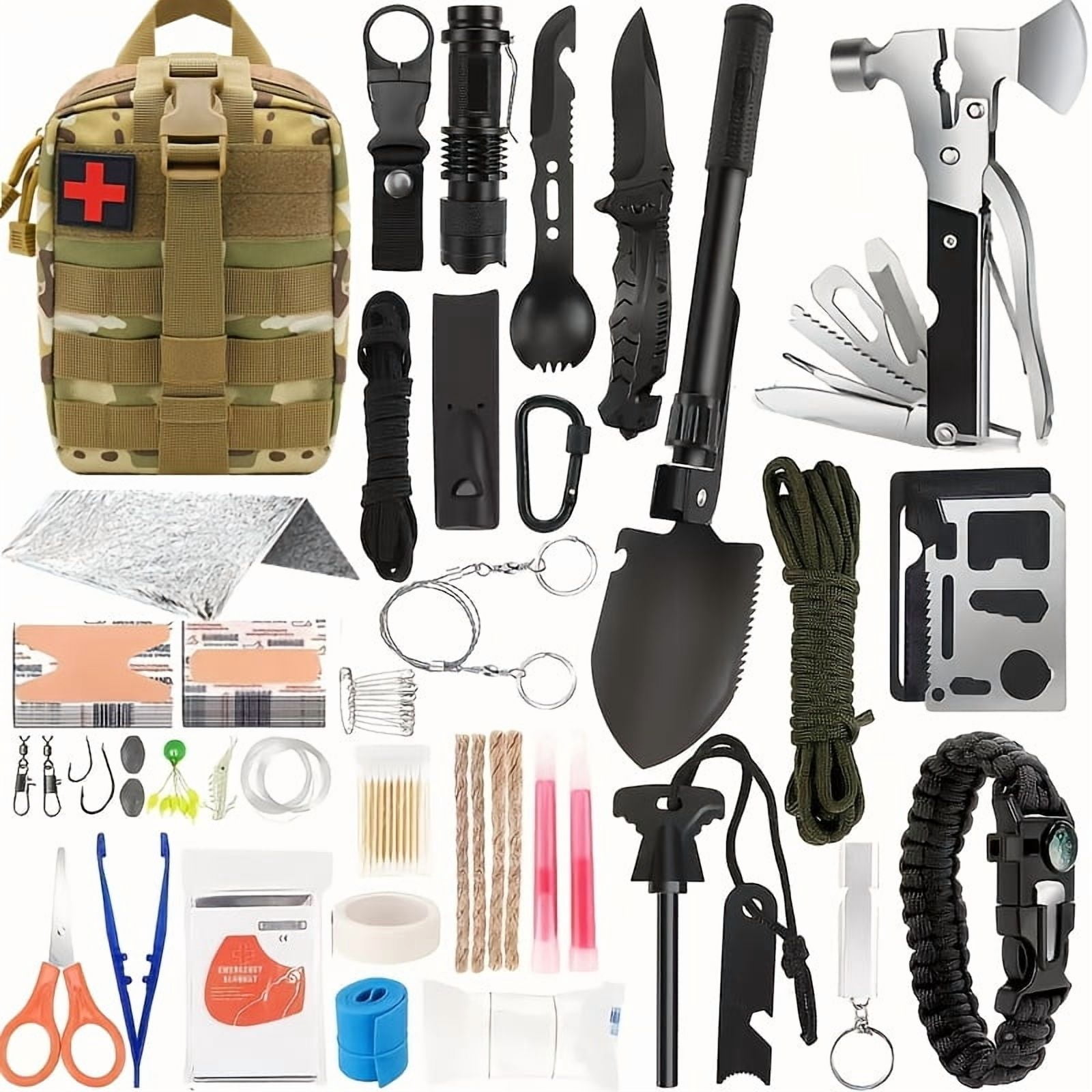 Outdoor All-Purpose Emergency Survival Kit, MOLLE System Compatible First Aid Set, Essential Gear for Camping Hunting Hiking Fishing, Unisex Practical Gift