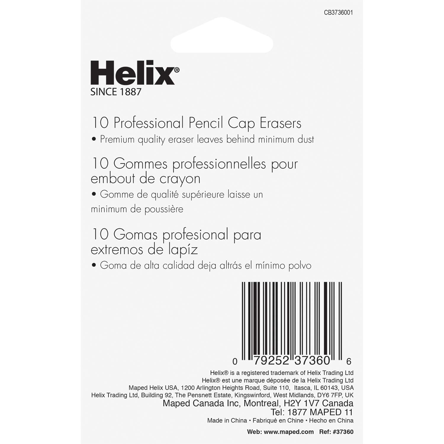 Helix Professional Cap Erasers White (Pack of 24)