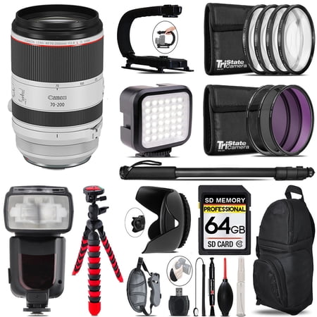 Canon RF 70-200mm f/2.8 L IS USM Lens - Video Kit + Pro Flash - 64GB Accessory Bundle