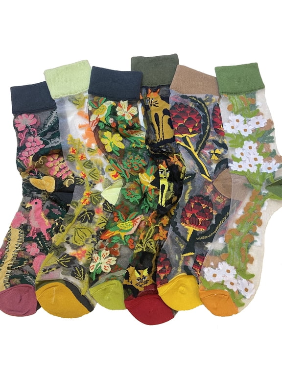 Vintage Sheer Socks,Summer Transparent Flower Ankle Socks,Thin Mesh Lace Elastic Jacquard Glass Silk Socks
