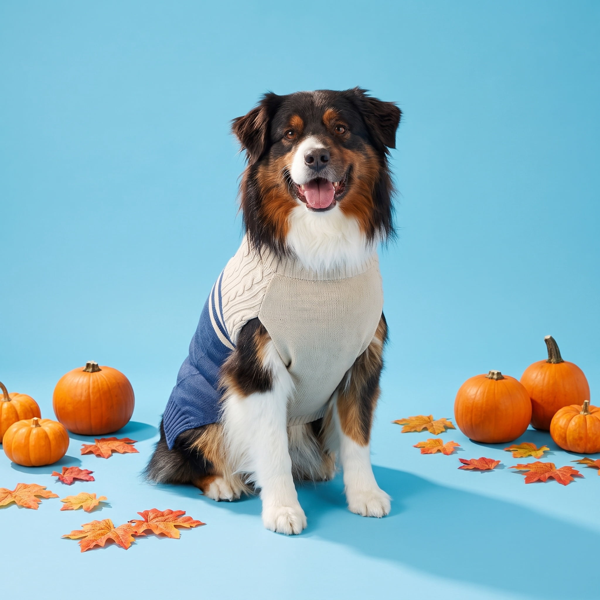 Vibrant Life Cable Knit Sweater for Dogs, Paw Print, Cream and Navy, L