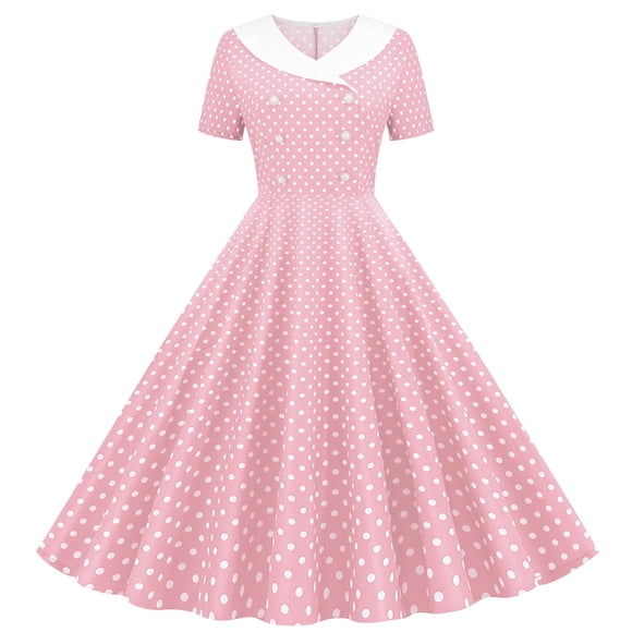 bbymog Women Dresses Women's Elegant Vintage Wedding Guest Dress A Line Flare Cocktail Swing Dresses V Neck Party Dresses for Women Pink L