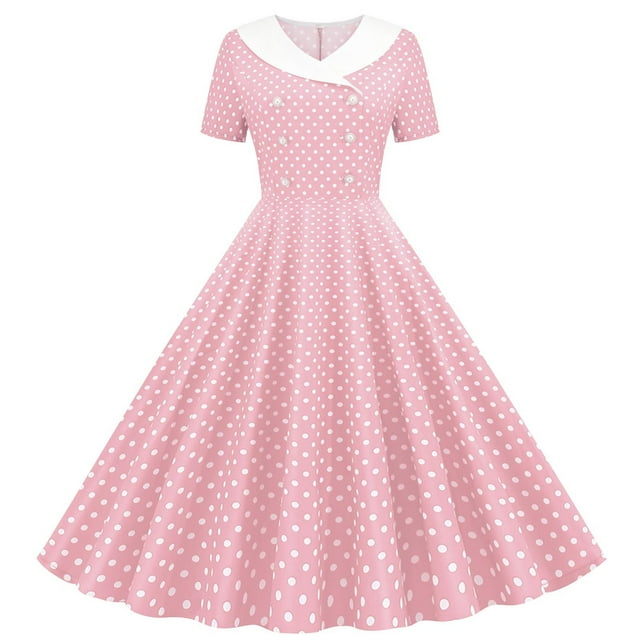 Hinvhai Robes des Années 1950 pour Femmes Liquidation Vintage Rockabilly Rétro à Manches Courtes Robe Midi Cocktail Soirée Bal de Promo Rose TTG(TTG)