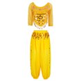 thumbnail image 4 of Alvivi Women Sequin Self-tie Back Belly Dance Crop Top Lantern Pants Bollywood Belly Dance Outfit Yellow One Size, 4 of 7
