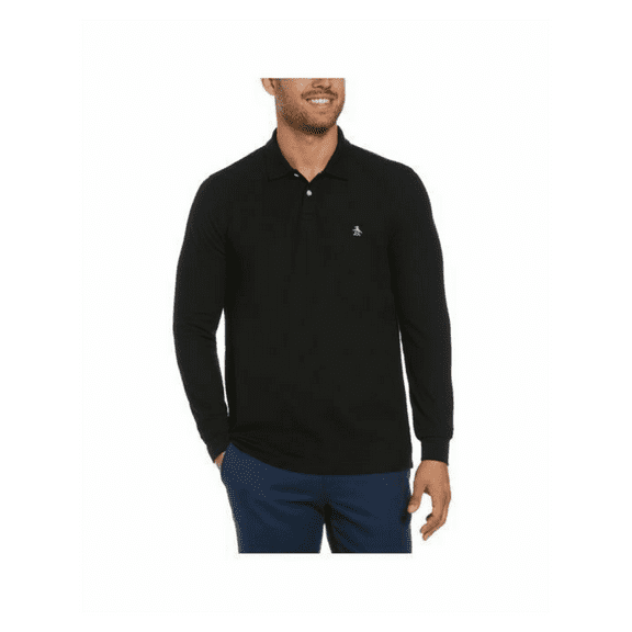 Original Penguin Men's Long Sleeve Pique Polo, Black, XS