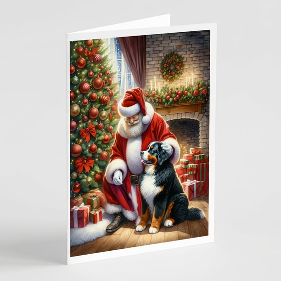 Bernese Mountain Dog and Santa Claus Greeting Cards Pack of 8 7 in x 5 in