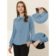 thumbnail image 2 of INSPIRE CHIC Women's Sweet Ruffle Peter Pan Collar Long Sleeves Button Up Shirt Grey Blue XL, 2 of 4