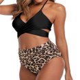thumbnail image 5 of Women's Sexy Bikini Swimsuits, Women's High Waisted Bandage Bikini Set Wrap 2 Piece Push Up Swimsuits, Front Corss and Back Tie Knot (Black,Leapard,Small), 5 of 13
