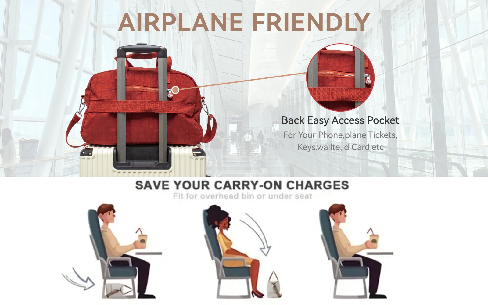 01008-Large Capacity Duffle Bag, Waterproof Fabric, Can Wear Trolley Duffel Bag, Sports And Leisure Fitness Bag（copper red）
