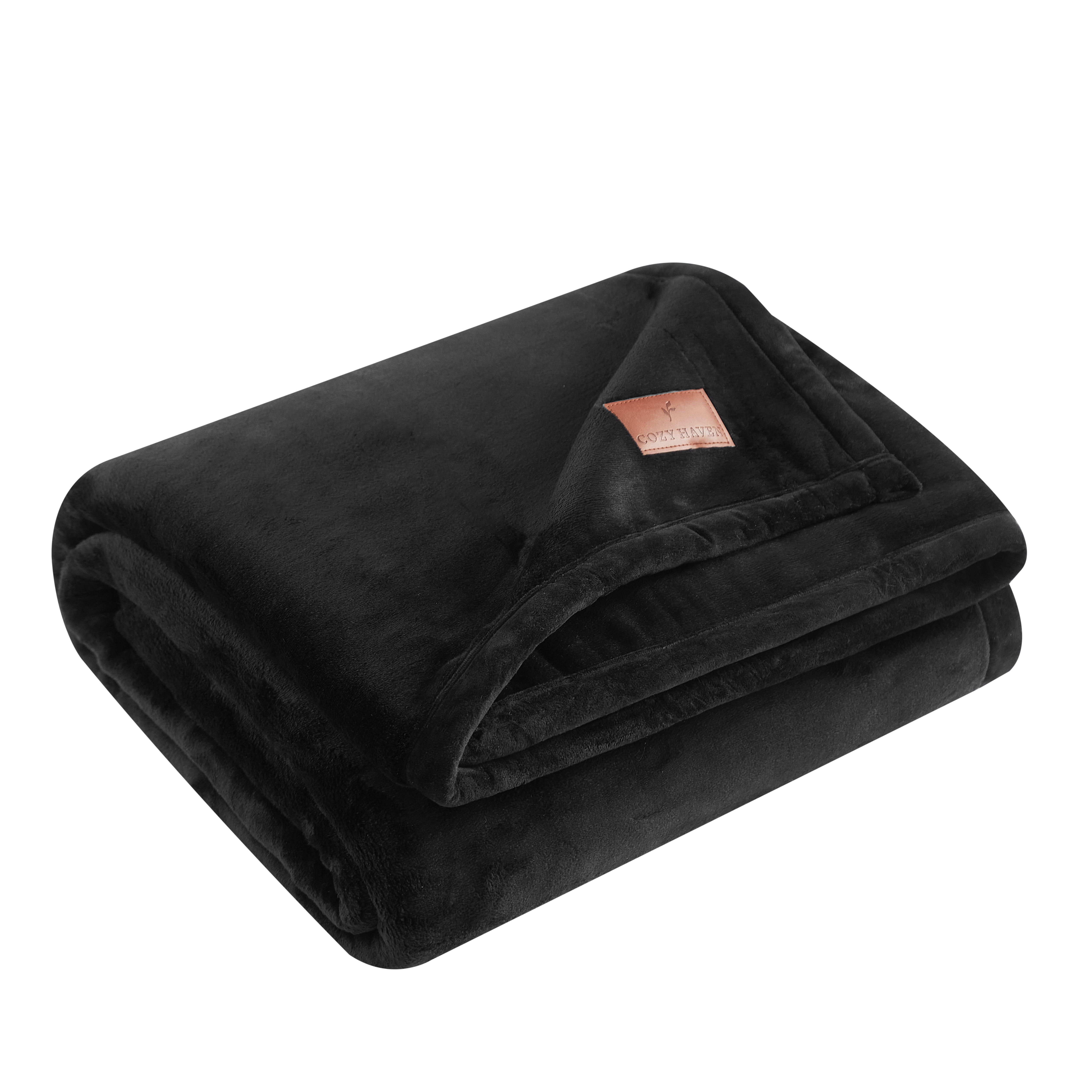 Cozy Haven 50"x72" Lush Plush Bonded Throw with Leather Harness, Black