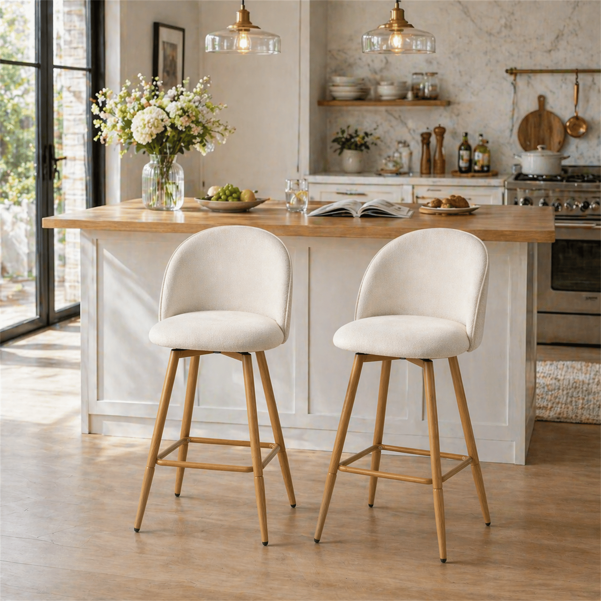 Homy Casa Bar Stools Set of 4, 26.8" Swivel Counter Height Stools with Padded Seats, Beige