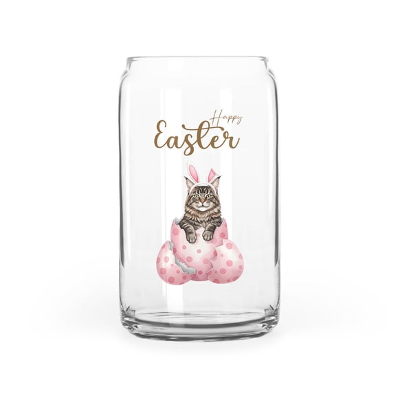 Easter Egg Maine Coon Bunny Ear Welcome Spring Truck 16oz Glass Cup Mug Cat Lover Kitten Owner Gifts Glass Can - 12002