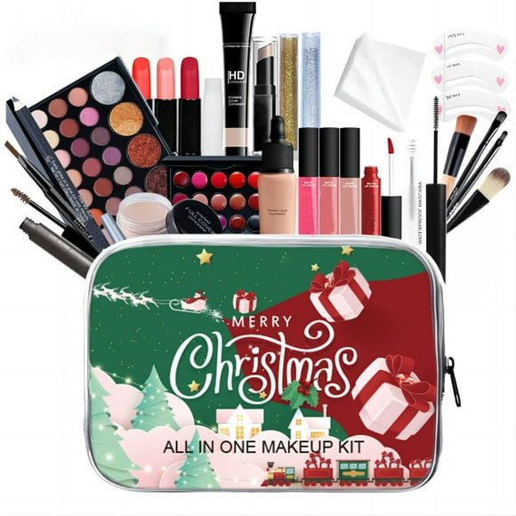 Fiudx Set de Maquillaje Navideño, Completo para Festivales, 27 Piezas, Maquillaje Profesional a Juego para Diario y Noche, Pigmentos de Ojos de Colores, Bálsamo Labial y Brillo, Lápiz de Cejas, Ideal