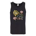 thumbnail image 2 of Wild Bobby Worship While You Wait Sunflower Pink and Yellow Inspirational/Christian Men Tank Top, Black, Small, 2 of 6