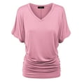 thumbnail image 2 of Made by Johnny V Neck Short Sleeve Dolman Top with Side Shirring S PINK, 2 of 6