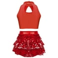 thumbnail image 2 of YONGHS Kids Girls Sequins Jazz Latin Ballet Dance Outfits Crop Top Vest with Skirted Shorts Set Red 6, 2 of 5