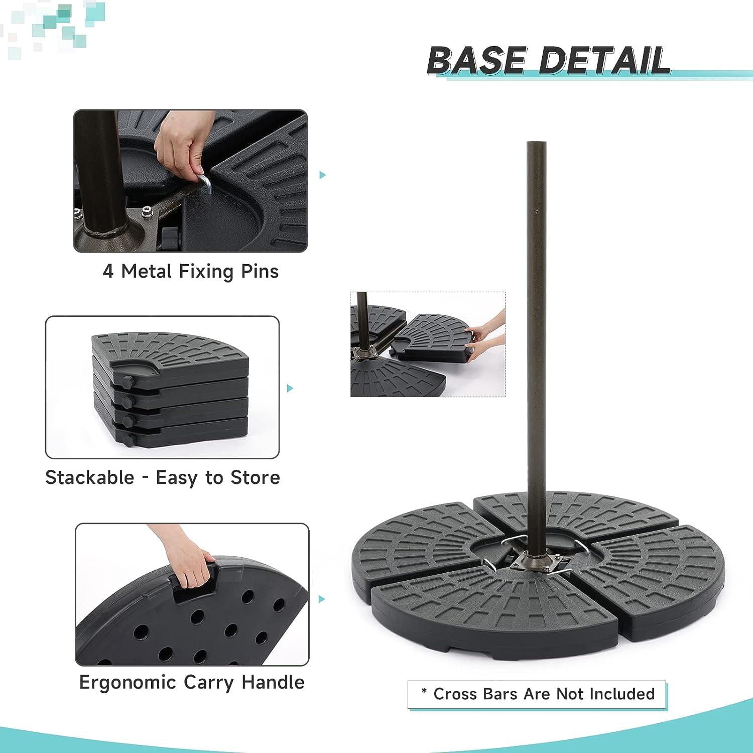 COBANA 4-Piece Cantilever Offset Patio Umbrella Base, Easy Filling Umbrella Stand Weights, Water/Sand Filled, Max 170lbs