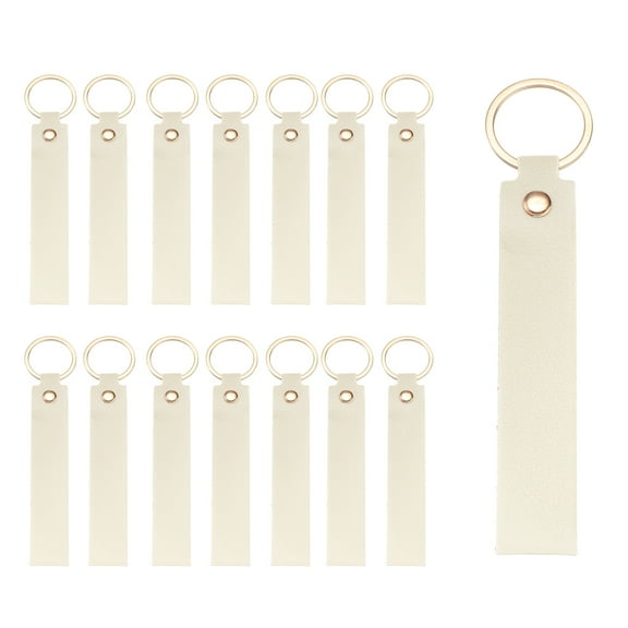 Uxcell 20 Pcs PU Leather Keychain Blanks Bulk Laser Engraving Keychain Leather Key Fob Kit with Key Rings for DIY Supplies Gifts (Light White, 5.3" x 0.8")