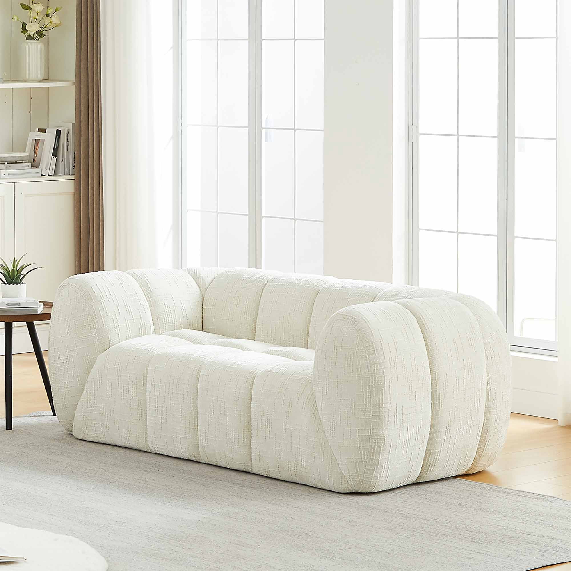 Lunale 3-Seater Boneless Sofa, No Assembly Required, Modern Cloud Couch for Living Room, Apartment, Beige Chenille