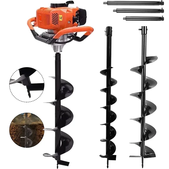 Jacgood 72CC Auger Post Hole Digger, 2.2KW Post Hole Auger Gas Powered with 3 Auger Drill Bits(4" & 6" & 8")   3 Extension Rods (8" & 12" & 20")for Farm Garden Plant