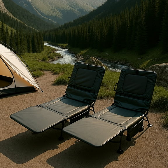 Camp & Go 2-Pack Luxury Camping Cots with 5-Position Recline, Padded, Foldable Design, Drink Holder, Storage