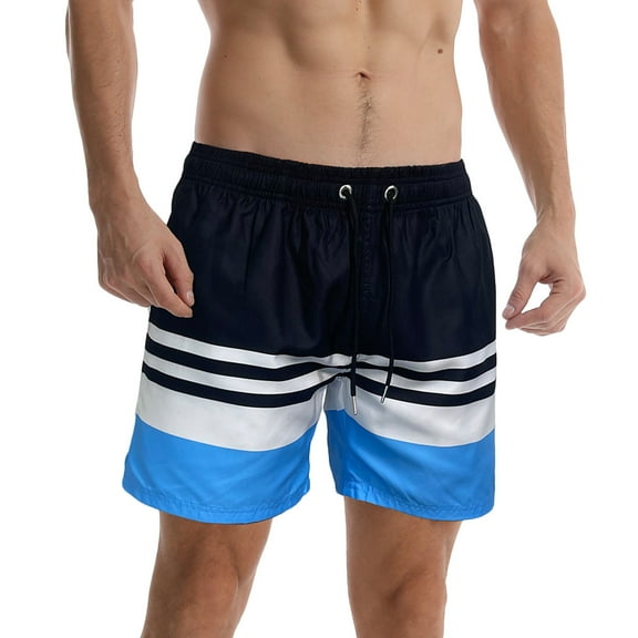 Maean Men Beach Shorts Swimwear Striped Printed Shorts Swimsuit Loose Elastic Waist Drawstring Clothes