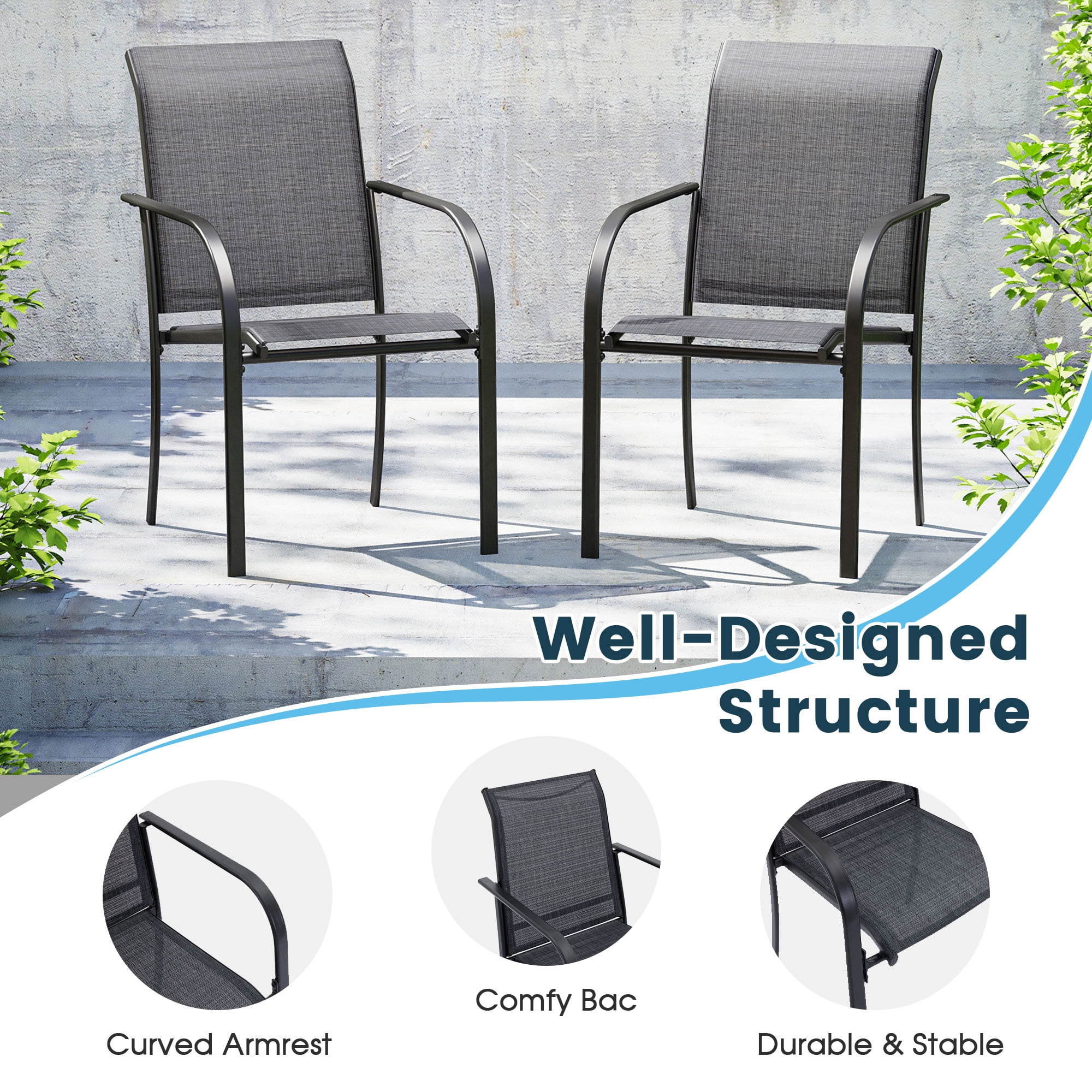 Vicllax 5-Piece Round Outdoor Patio Dining Furniture Set Table and Chair Metal Frame for Porch Deck
