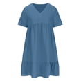 thumbnail image 5 of Summer Dresses for Women Plus Size V-Neck Short Dress Summer Fashion Solid Color Short Sleeve Above Knee Ruffle Dress Women's Loose-Fit Casual Swing Dress, 5 of 9