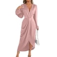 thumbnail image 1 of Maxi Dress for Women with Deep V-Neck and Long Puff Sleeves, Satin Ruched Waist and Side Slit for Formal Events and Parties, 1 of 7