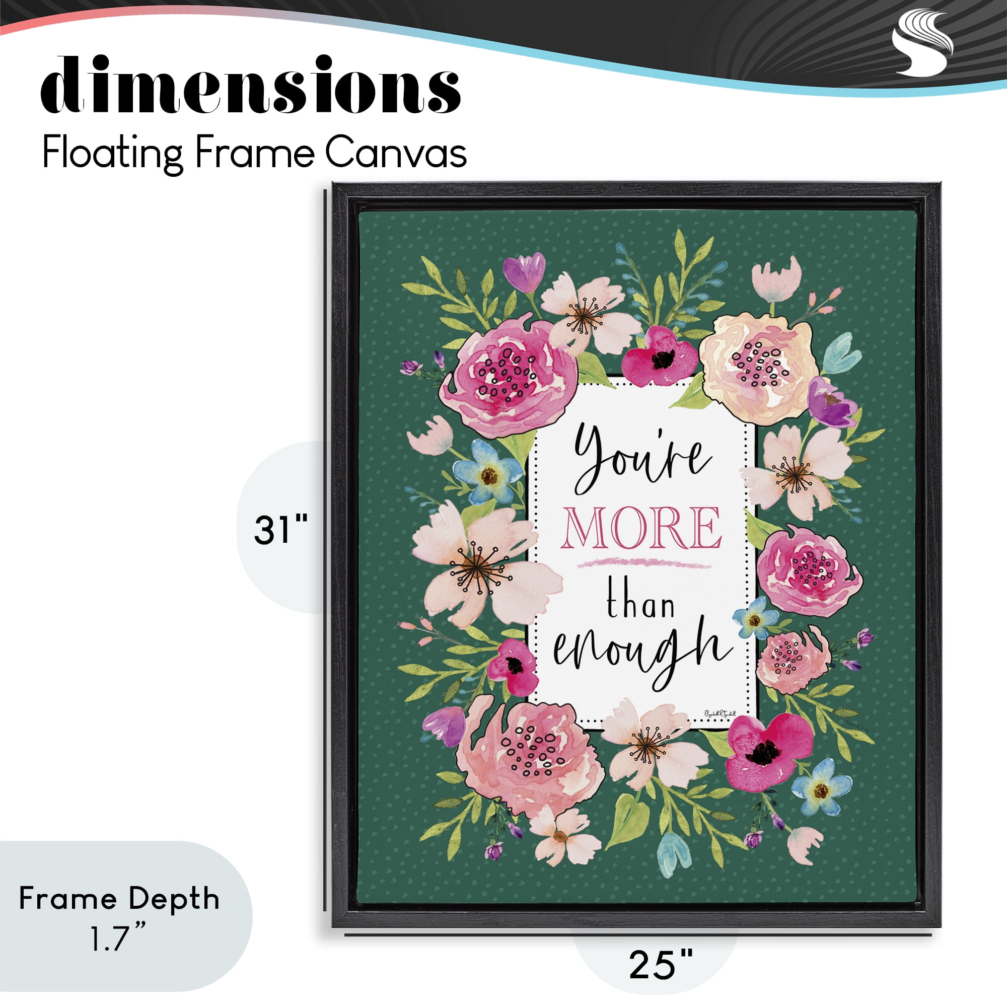 Stupell Industries More Than Enough with Florals Black Framed Floater Canvas Wall Art, design by Elizabeth Tyndall
