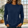 thumbnail image 5 of AherBiu Fall Casual Tops for Women Cotton Tshirt Crewneck Long Sleeve Comfy Fitted Basic Layer Tees Undershirt(Small,Navy), 5 of 6
