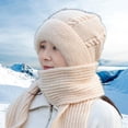 thumbnail image 2 of Knitted Hat 2 in 1 Multifunctional Thickened Stretchy Soft Ears Solid Color Windproof Winter Women Beanie Cap Scarf for Outdoor, 2 of 8
