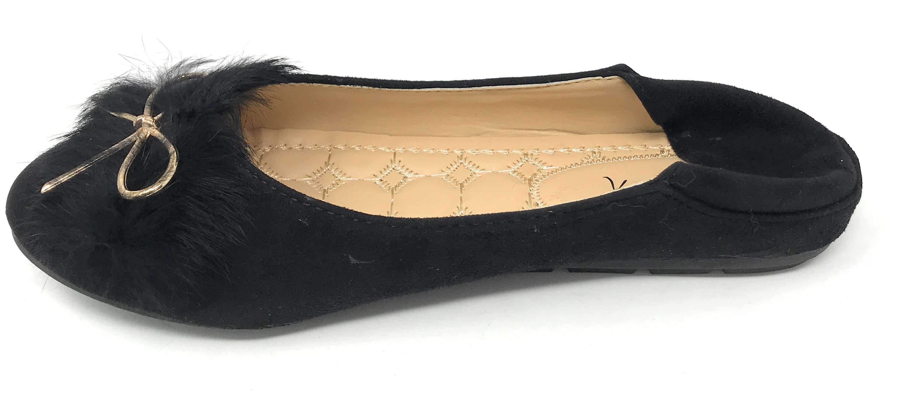 Victoria K Women's Foldover Sueded Faux Fur Gold Bow Ballerina Flats