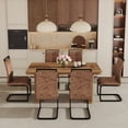 thumbnail image 5 of LUFTUT 64.5" 7-Piece Farmhouse Wood Dining Table Set for 6, Modern Kitchen Furniture with Sculptural Pedestal Base, Large Rectangle Dinner Table and Chairs, 5 of 10