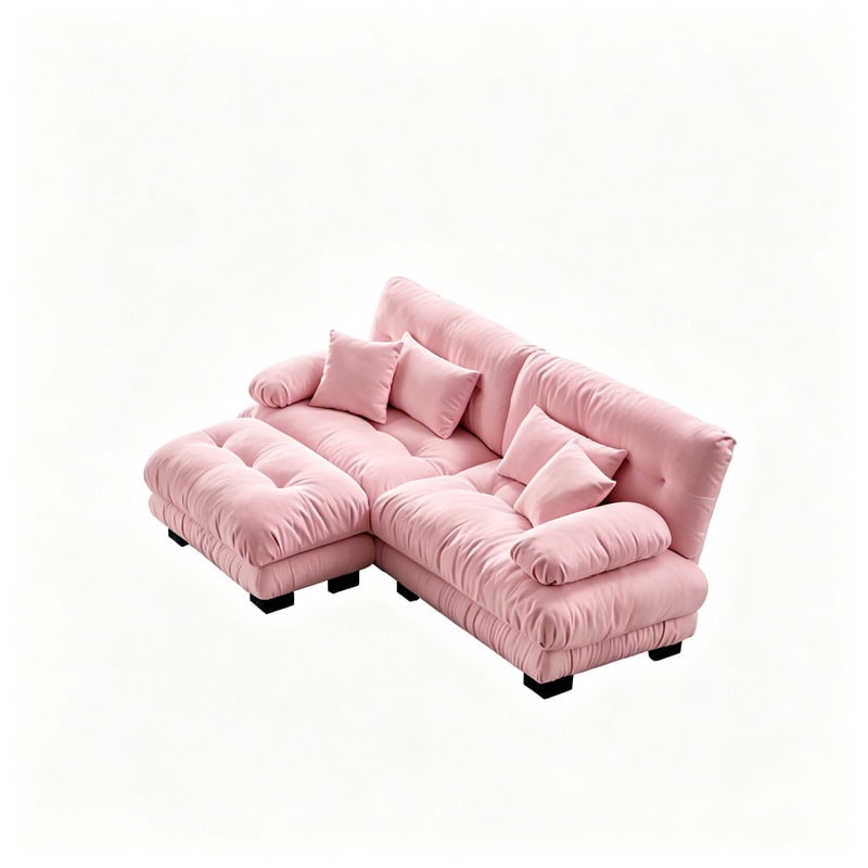 ANPPORT Cloud Couch Sleeper Sofa, Chenille Pink 2-Seater Modular Sofa with 1 Ottomans, 2 Lumbar pillows, 2 Pillows, Comfy Deep Seat Cloud Sofa, Convertible L-Shaped Floor Couch for Living Room