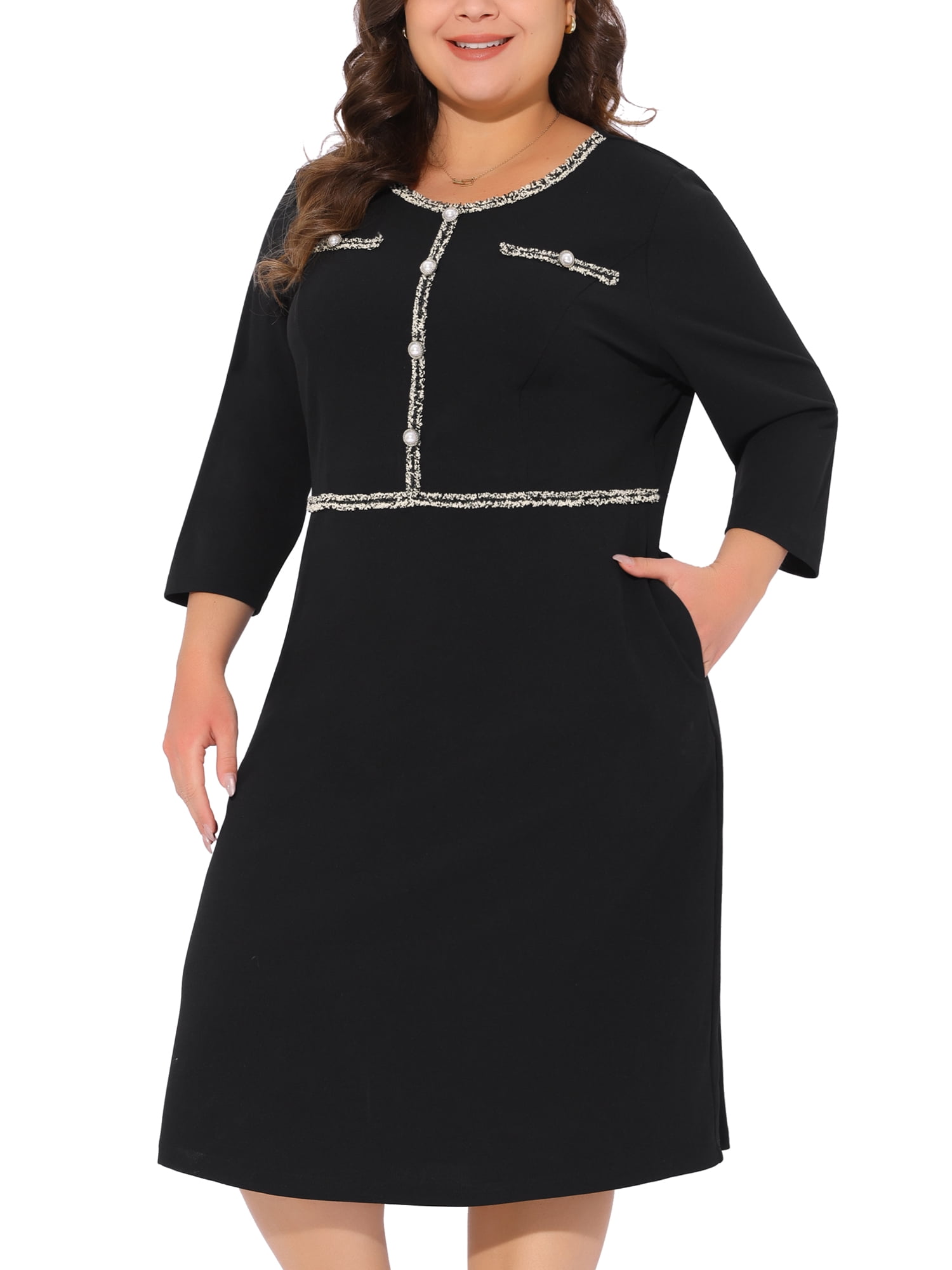 DARING DIVA Women's Plus Size Crew Neck 3/4 Sleeve Vintage Cocktail Dress 4X Black