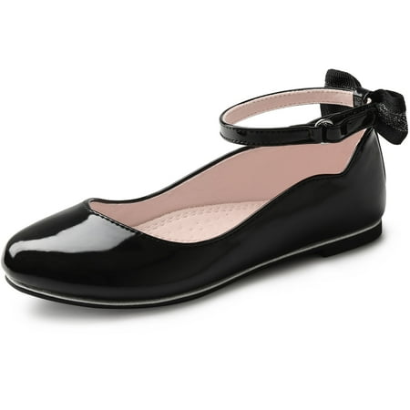 HOMEHOT Girls Mary Jane Dress Shoes Ballerina Flats for Princess Uniform Shoes for Little/Big Kids with Ankle Strap Bowknot Shoes Black Size 1